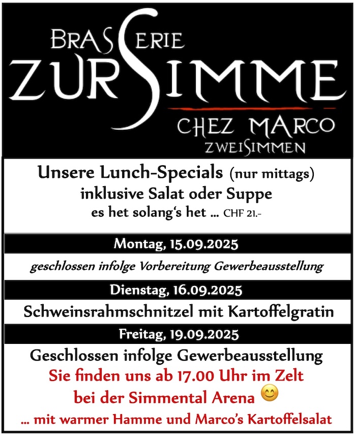 Mittagsmenü Brasserie zur Simme